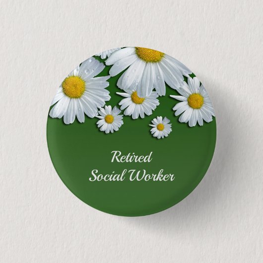 Gepensioneerd maatschappelijk werker, bloemschikke ronde button 3,2 cm (Voorkant)