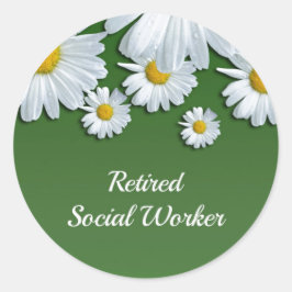 Gepensioneerd maatschappelijk werker, bloemschikke ronde sticker