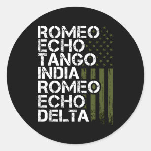 Gepensioneerd militair fonetisch alfabet Retiret Ronde Sticker