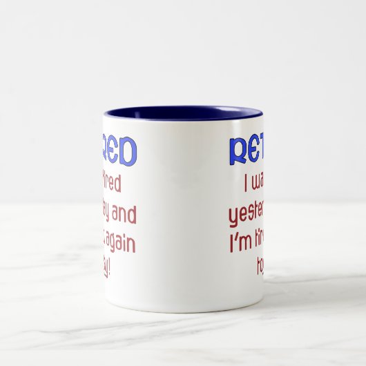 Gepensioneerd of getierd? tweekleurige koffiemok (Center)