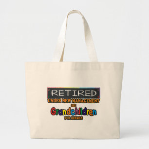 Gepensioneerd onder nieuw beheer grote tote bag