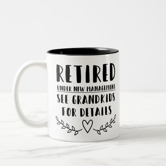 Gepensioneerd onder nieuw beheer tweekleurige koffiemok (Links)