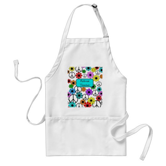 Gepensioneerd Onderwijsschip Retro Flowers Apron a Standaard Schort (Voorkant)