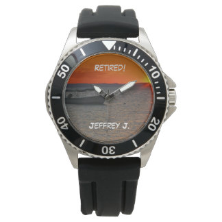 Gepensioneerd! Polshorloge Gevist boot, zwart band Horloge