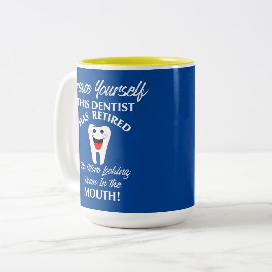 Gepensioneerd tandarts Funny Novelty Retirement Gr Tweekleurige Koffiemok (Voorkant links)