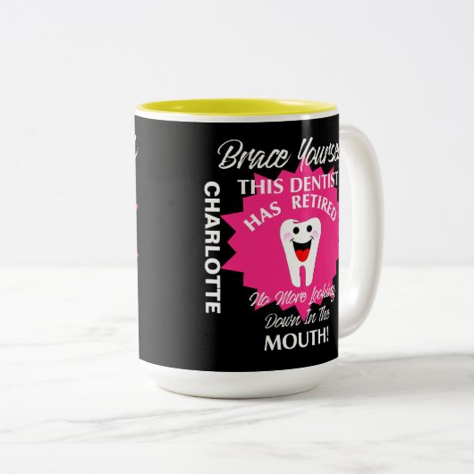Gepensioneerd tandarts Funny Novelty Retirement Gr Tweekleurige Koffiemok (Voorkant rechts)