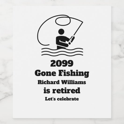 Gepensioneerd verdwenen Gevist Staande Visser Pens Wijn Etiket (Enkel label)