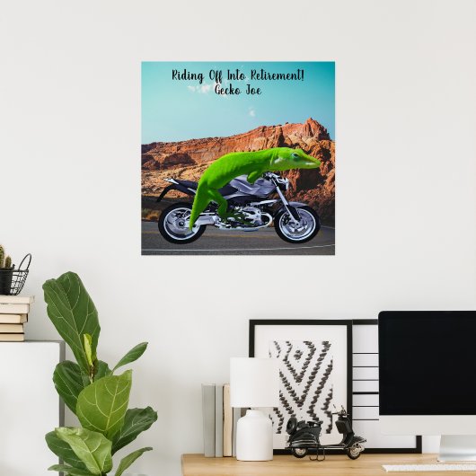 Gepensioneerd Wegrijden Aangepaste Gecko Motorfiet Poster (Thuiskantoor)