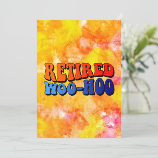 Gepensioneerd Woo Hoo Waterverf Groovy Tekst Kaart (Staand voorkant)