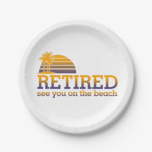 Gepensioneerd zie je op de strand papieren bordje (Voorkant)