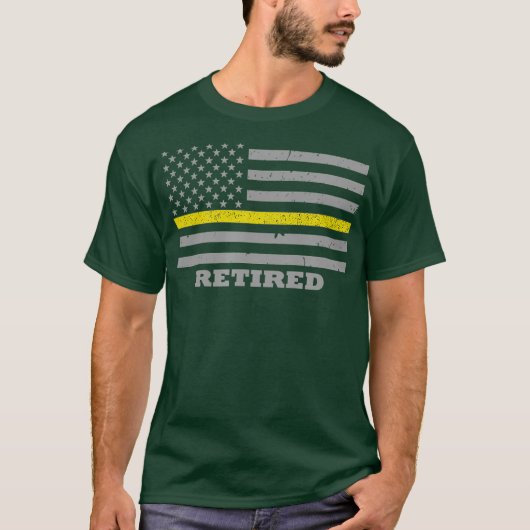 Gepensioneerde 911 Dispatcher Thin Gold Line Flag T-shirt (Voorkant)