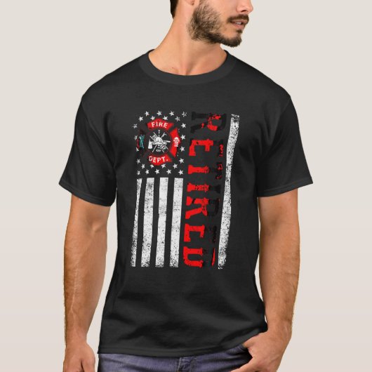 Gepensioneerde brandweerman Amerikaanse vlag Funny T-shirt (Voorkant)
