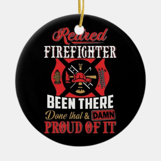 Gepensioneerde brandweerman keramisch ornament (Voorkant)