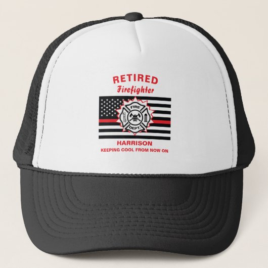 Gepensioneerde brandweerman Thin Red Line Funny Ge Trucker Pet (Voorkant)