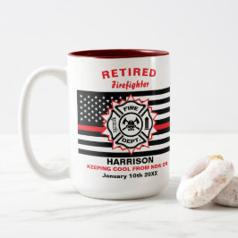 Gepensioneerde brandweerman Thin Red Line Funny Ge Tweekleurige Koffiemok