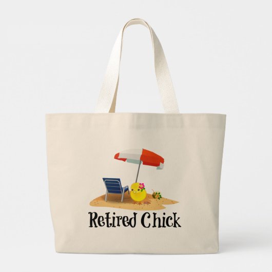 Gepensioneerde Chick bij het strand Grote Tote Bag (Achterkant)
