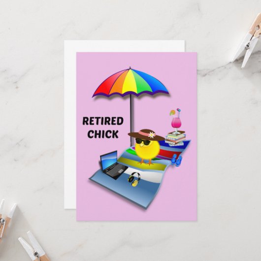 Gepensioneerde Chick bij het strand Kaart (Voorkant / Achterkant in situ)