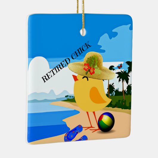 Gepensioneerde Chick bij het strand Keramisch Ornament (Rechts)
