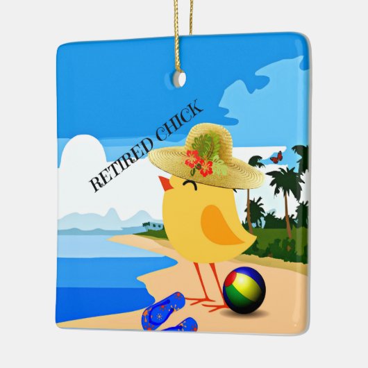 Gepensioneerde Chick bij het strand Keramisch Ornament (Links)