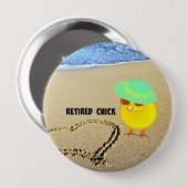 Gepensioneerde Chick bij het strand Ronde Button 4,0 Cm (Voorkant /achterkant)