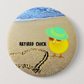 Gepensioneerde Chick bij het strand Ronde Button 4,0 Cm (Voorkant)