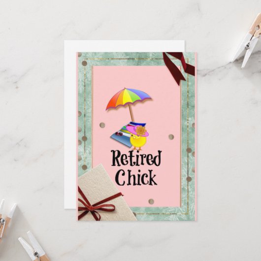 Gepensioneerde Chick, Humor van pensionering Kaart (Voorkant / Achterkant in situ)