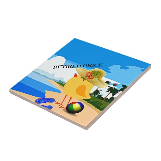 Gepensioneerde Chick... op het strand, Tegeltje (Zijkant)