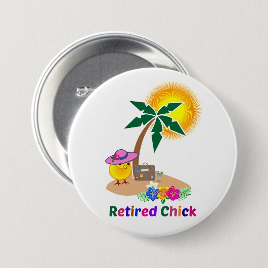 Gepensioneerde Chick op vakantie Ronde Button 7,6 Cm (Voorkant /achterkant)