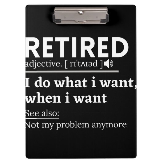 gepensioneerde definitie, grappige pensionering, g klembord (Voorkant)