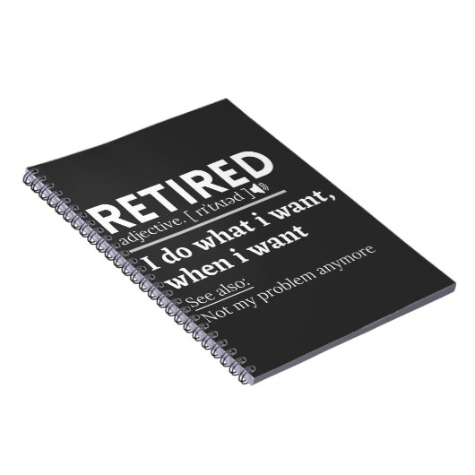 gepensioneerde definitie, grappige pensionering, g notitieboek (Rechterzijde)