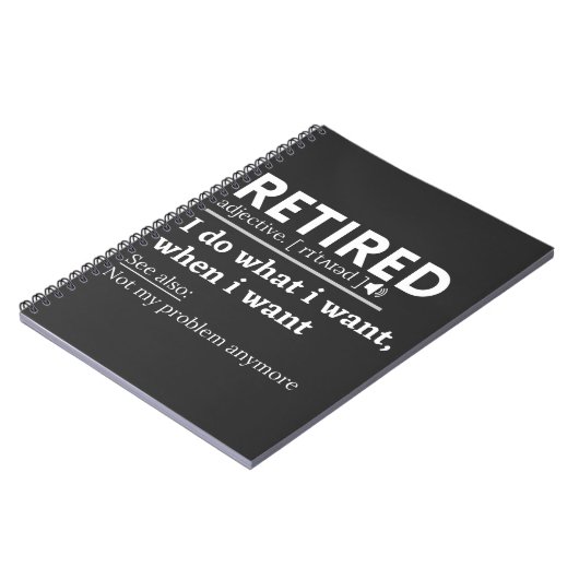 gepensioneerde definitie, grappige pensionering, g notitieboek (Linkerzijde)