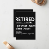 gepensioneerde definitie, grappige pensionering, g notitiekaartje (Voorkant / Achterkant in situ)