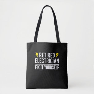 Gepensioneerde elektricien repareren het zelf grap tote bag