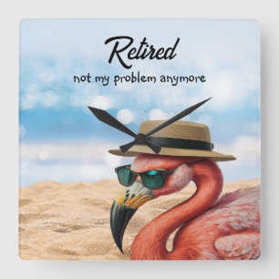 Gepensioneerde Flamingo op het strand met Pet & Zo Vierkante Klok