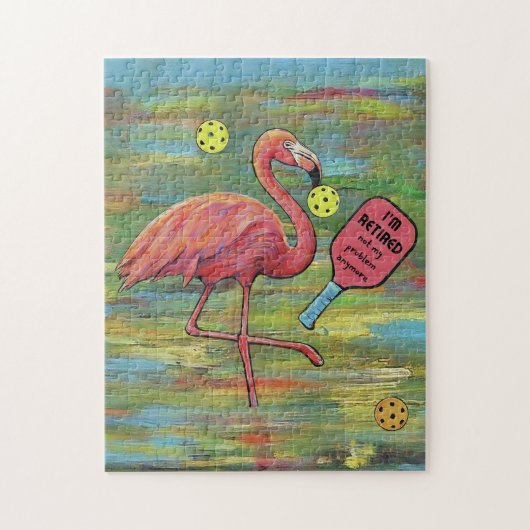 Gepensioneerde Flamingo spelen Pickleball Waterver Legpuzzel (Verticaal)
