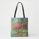 Gepensioneerde Flamingo spelen Pickleball Waterver Tote Bag (Voorkant)