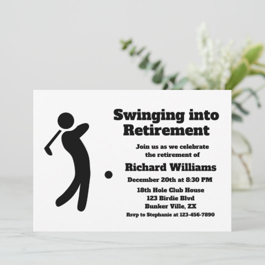Gepensioneerde golfspeler Swinging in Pensioen-mod Kaart (Staand voorkant)