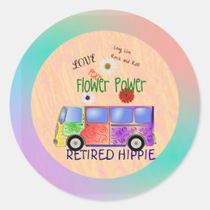 Gepensioneerde hippie, groovy ontwerp, ingelijst ronde sticker