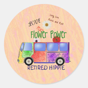 Gepensioneerde hippie, groovy ontwerp, ronde sticker