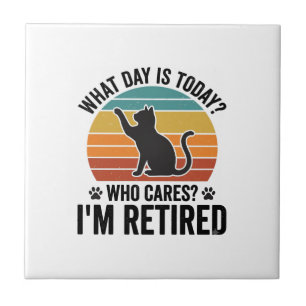 Gepensioneerde Kat Vintage Zonsondergang Funny Quo Tegeltje