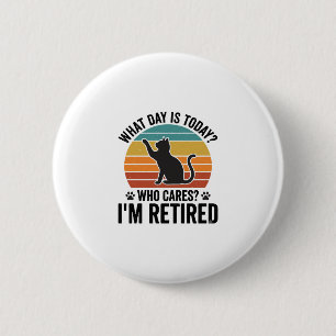 Gepensioneerde kat vintage zonsondergang grappige  ronde button 5,7 cm