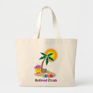 Gepensioneerde kuikens op vakantie grote tote bag