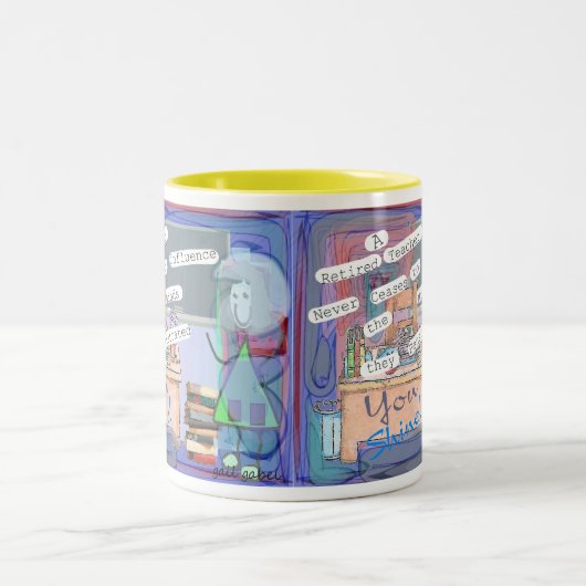 Gepensioneerde kunstgeschenken tweekleurige koffiemok (Center)