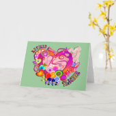 Gepensioneerde leraar Artsy Retro Heart Kaart (Gele Bloem)