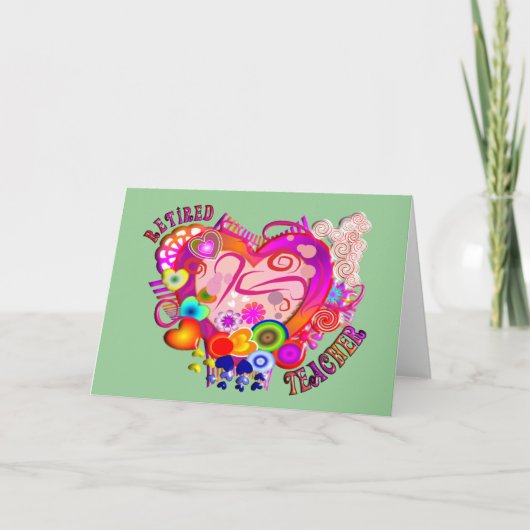 Gepensioneerde leraar Artsy Retro Heart Kaart (Voorkant)
