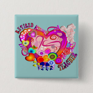 Gepensioneerde leraar Artsy Retro Heart Vierkante Button 5,1 Cm
