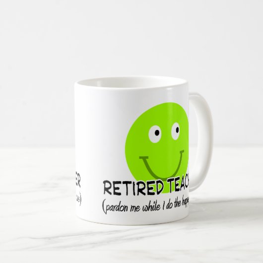 Gepensioneerde leraar groene gelukkige dans" Gifte Koffiemok (Voorkant rechts)