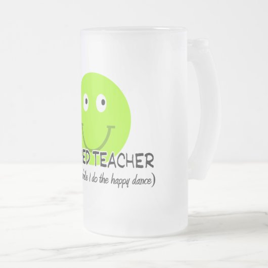 Gepensioneerde leraar groene gelukkige dans" Gifte Matglas Bierpul (Voorkant rechts)