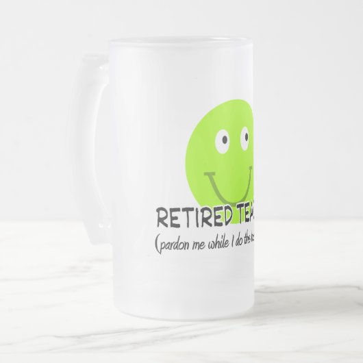 Gepensioneerde leraar groene gelukkige dans" Gifte Matglas Bierpul (Voorkant links)