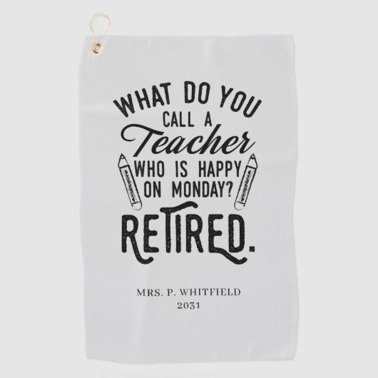 Gepensioneerde leraar Hoofd school Aangepast pensi Golfhanddoek (Voorkant)
